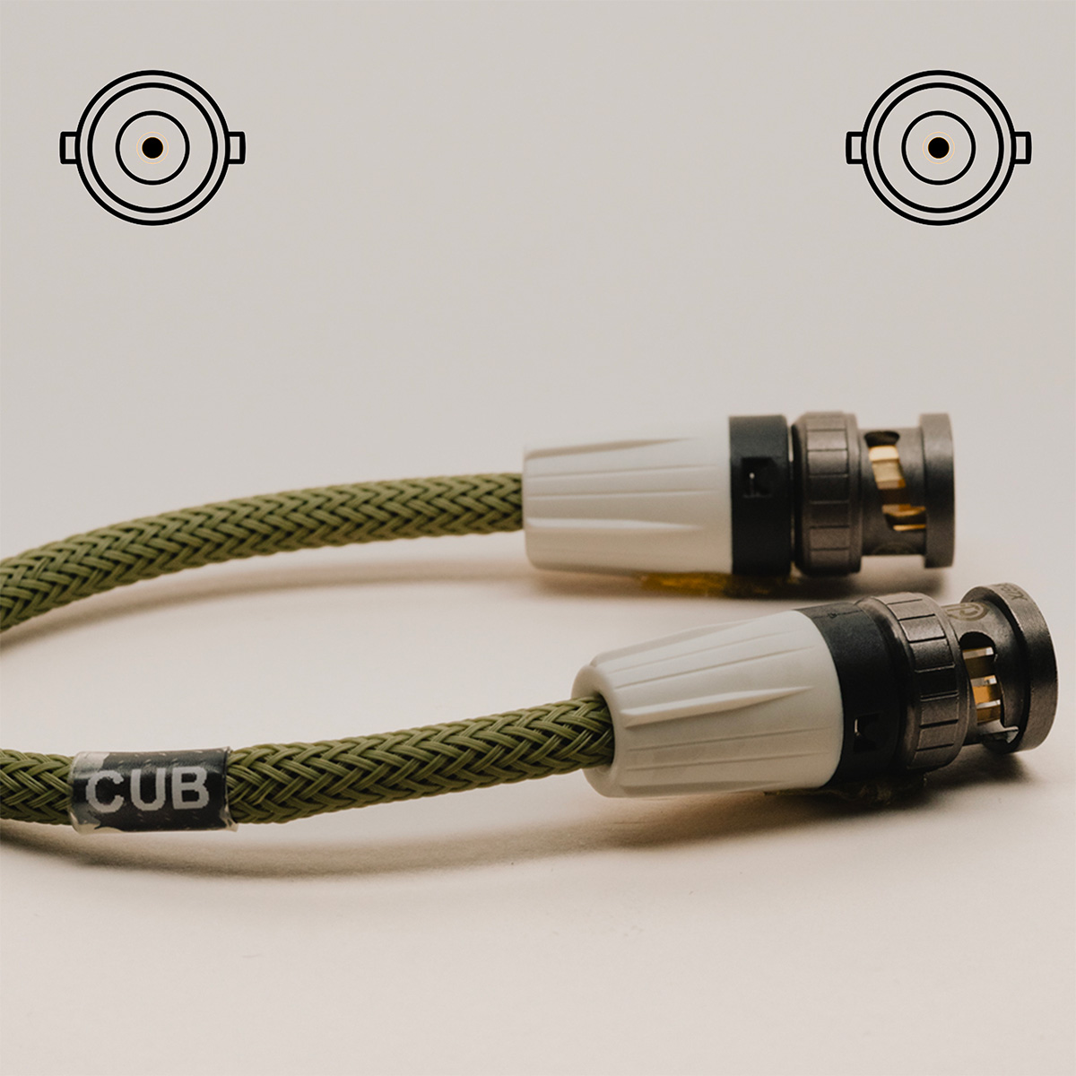 Câble vidéo 12G - 10 cm - Manchon blanc - Tresse Vert Cactus - Etiquette Personnalisée