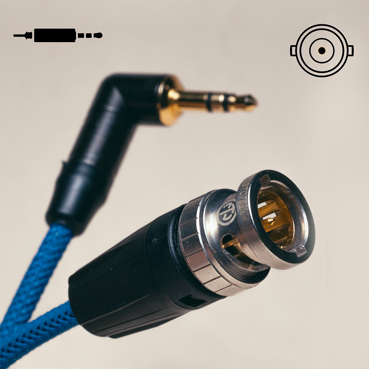 Câble Timecode Mini Jack Coudé BNC - 30 cm - Tresse Bleu nuit