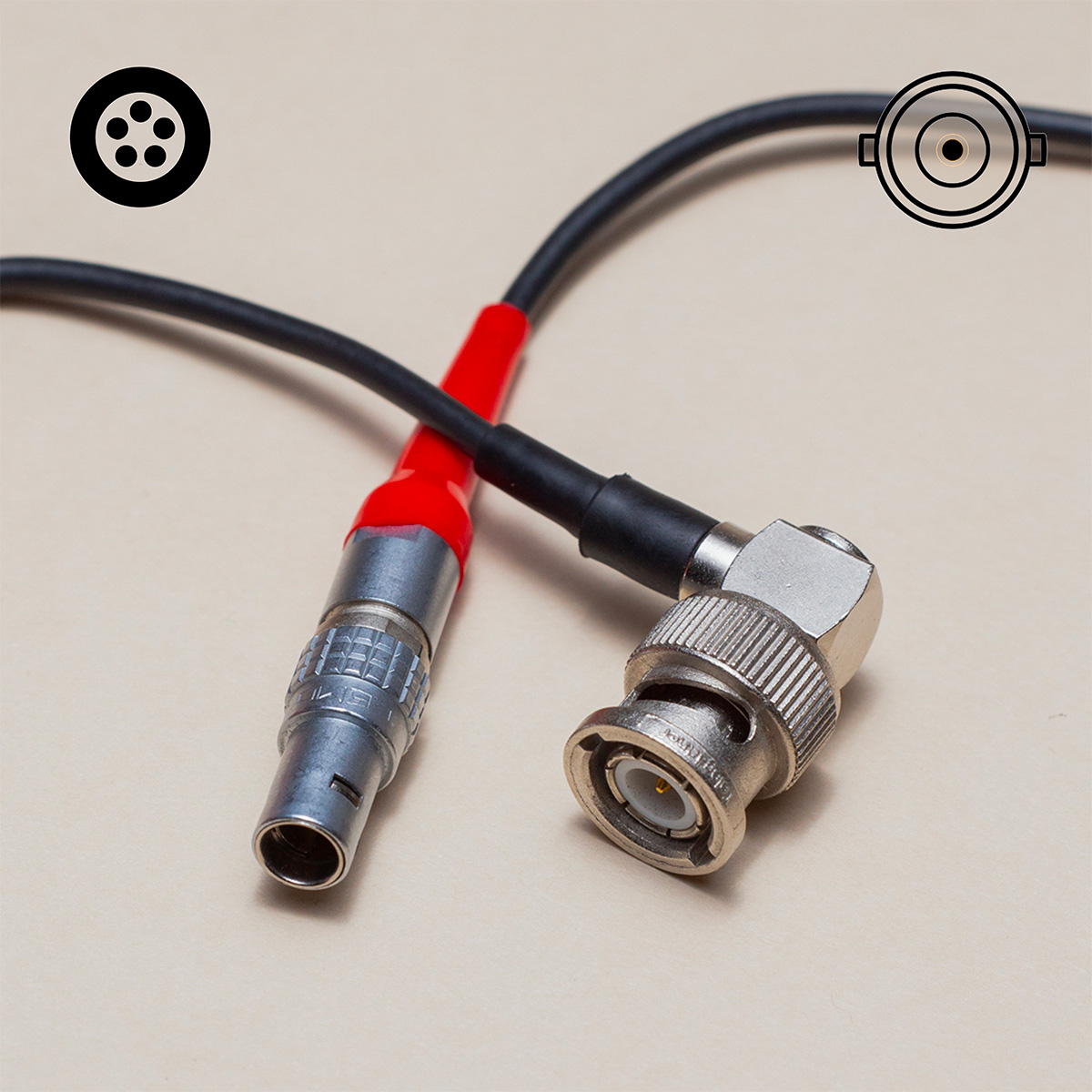 Câble Timecode Lemo 5 BNC TC IN - 30 cm - Manchon Lemo Rouge
