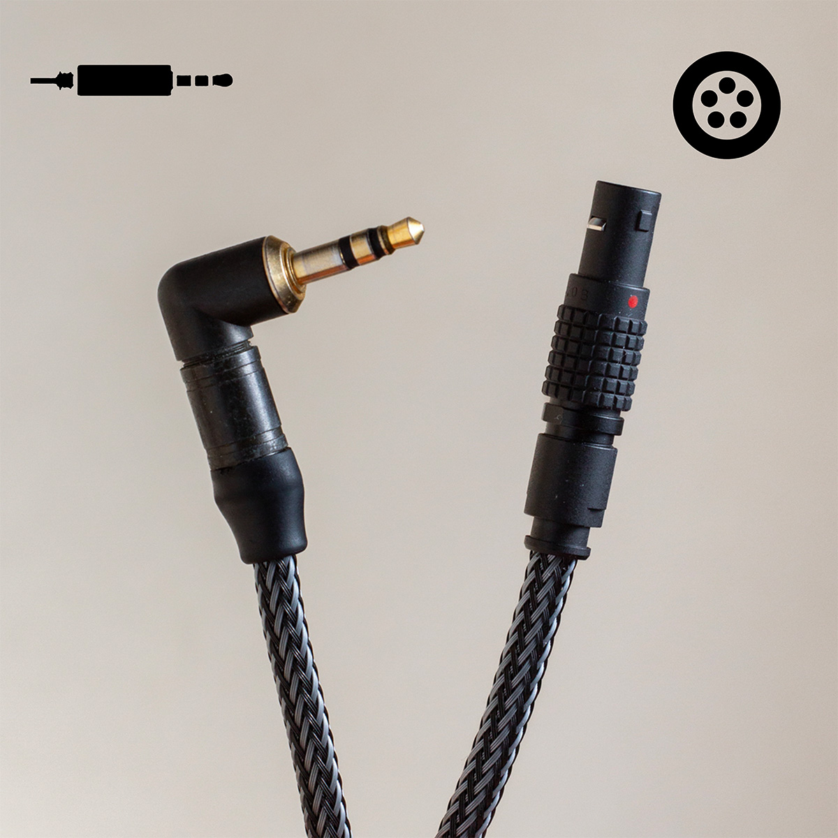 Câble Timecode TC IN Mini Jack Coudé - Lemo 5M Black Edition - 30 cm - Tresse Gris Carbone