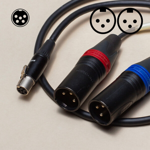 Câble Y TA5F - 2x XLR3M - 45 cm - Forme en µ : Raccord sur Connecteur #1 - Bague Connecteur Bleu #1 - Bague Connecteur Rouge #2
